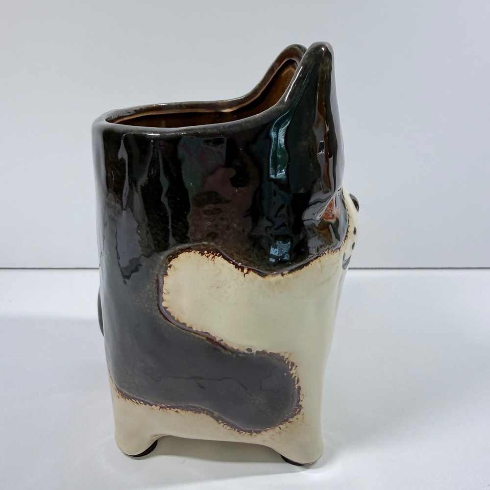 Boston Terrier French Bulldog Ceramic Planter Glossy Black Dog Vase Holder 6.5" - Picture 5 of 9